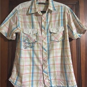 7 Diamonds Pastel Plaid Short Sleeve Shirt